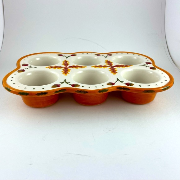 Temptations by Tara Fall Harvest 6 Cupcake Muffin Pan Bakeware Acorn Leaves Fall - Picture 11 of 11